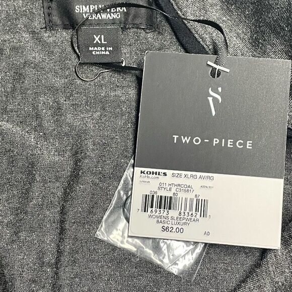 Simply Vera Gray Basic Luxury 3/4 Sleeve Pajama Shirt - Picture 4 of 7